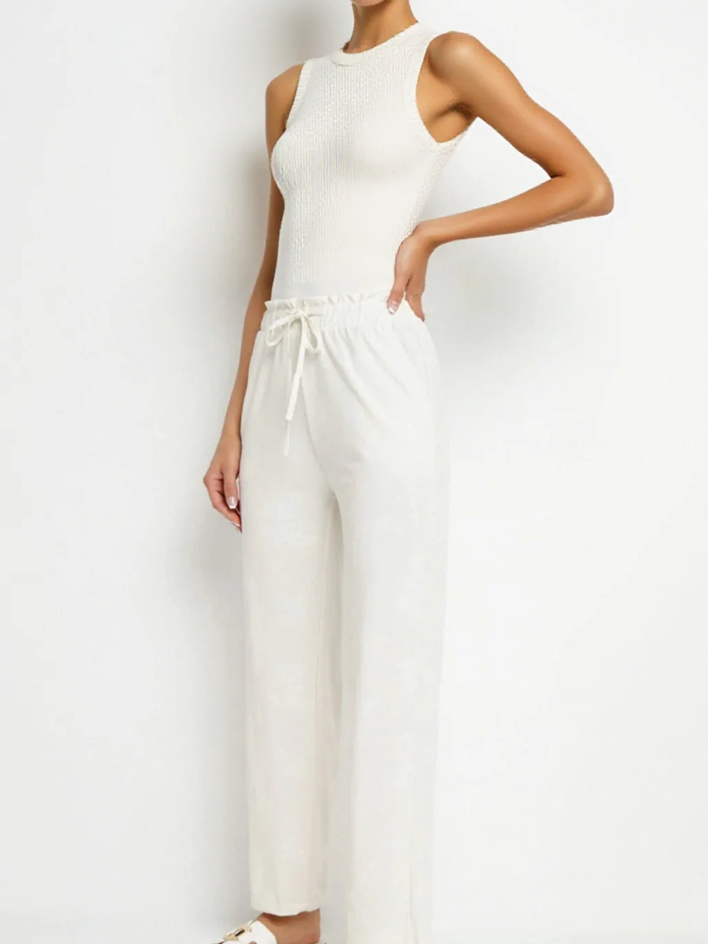 Pantalon droit en tissu doux imprimé ton sur ton - Image 9