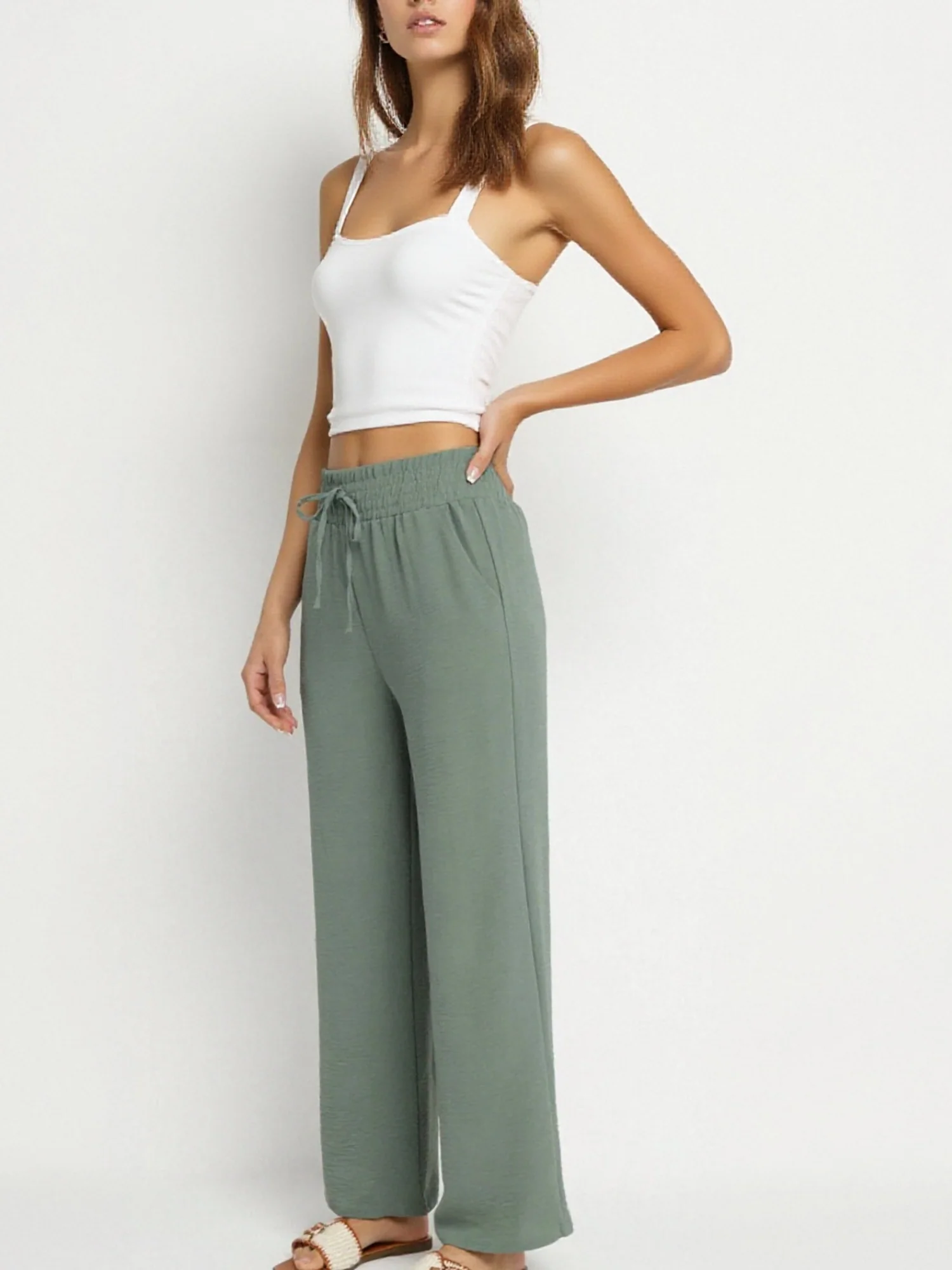 Pantalon droit fluide à taille élastique - Image 13