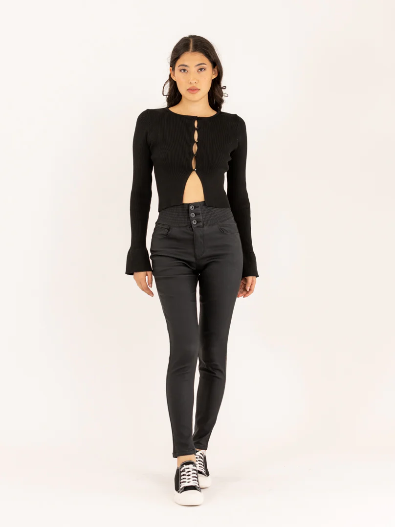 Pantalon effet cuir élastique ajustée