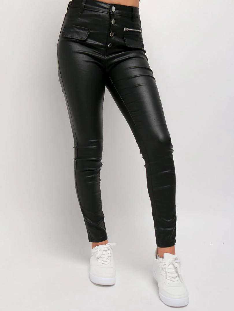 Pantalon en simili cuir noir - Image 2