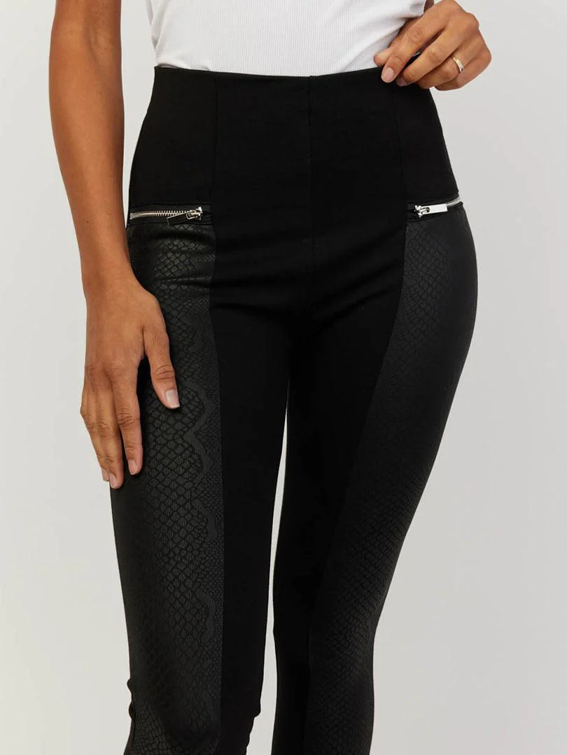 Pantalon en simili cuir noir à imprimé et fermeture éclair - Image 3