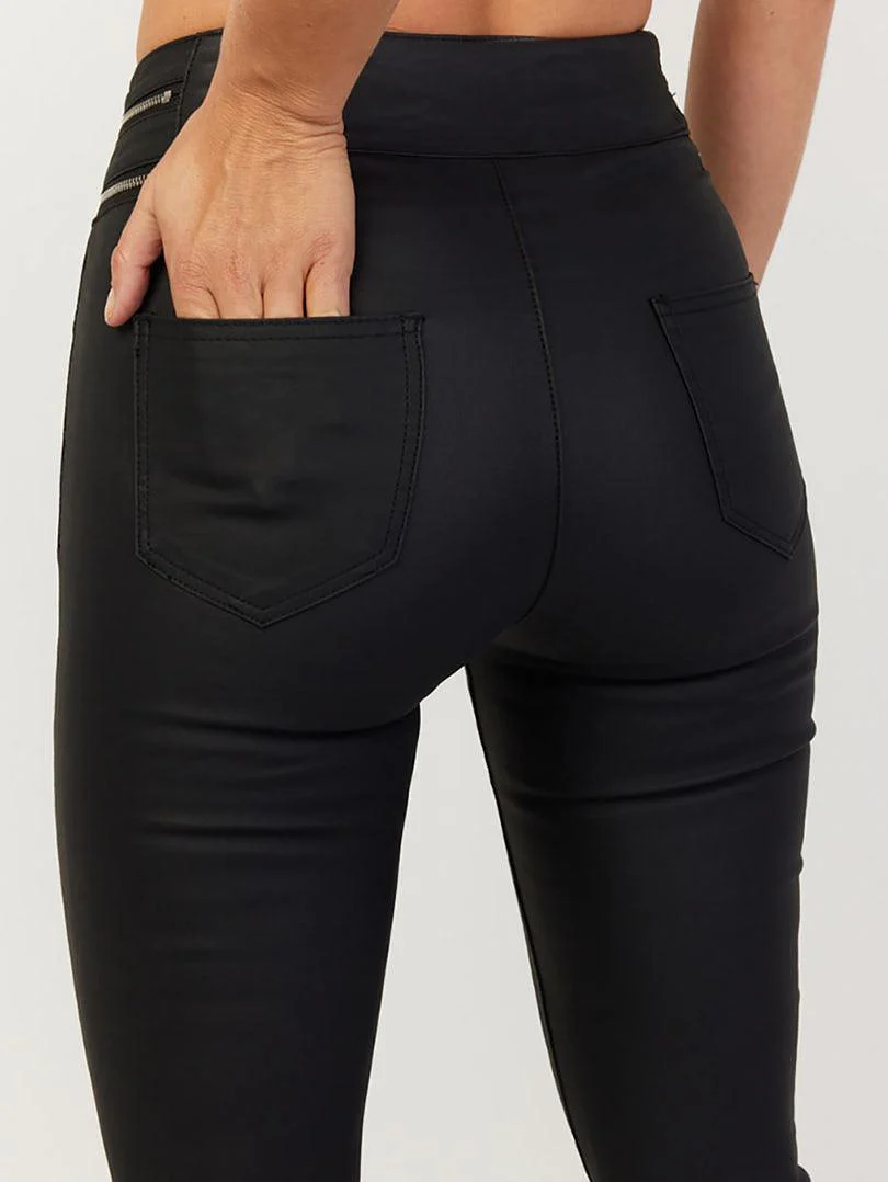 Pantalon en simili cuir noir et fermeture éclair argent - Image 5