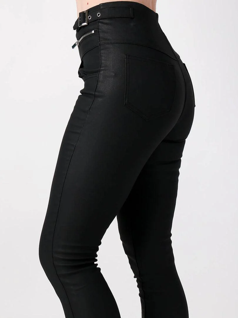 Pantalon en simili cuir noir et fermetures argenté - Image 3