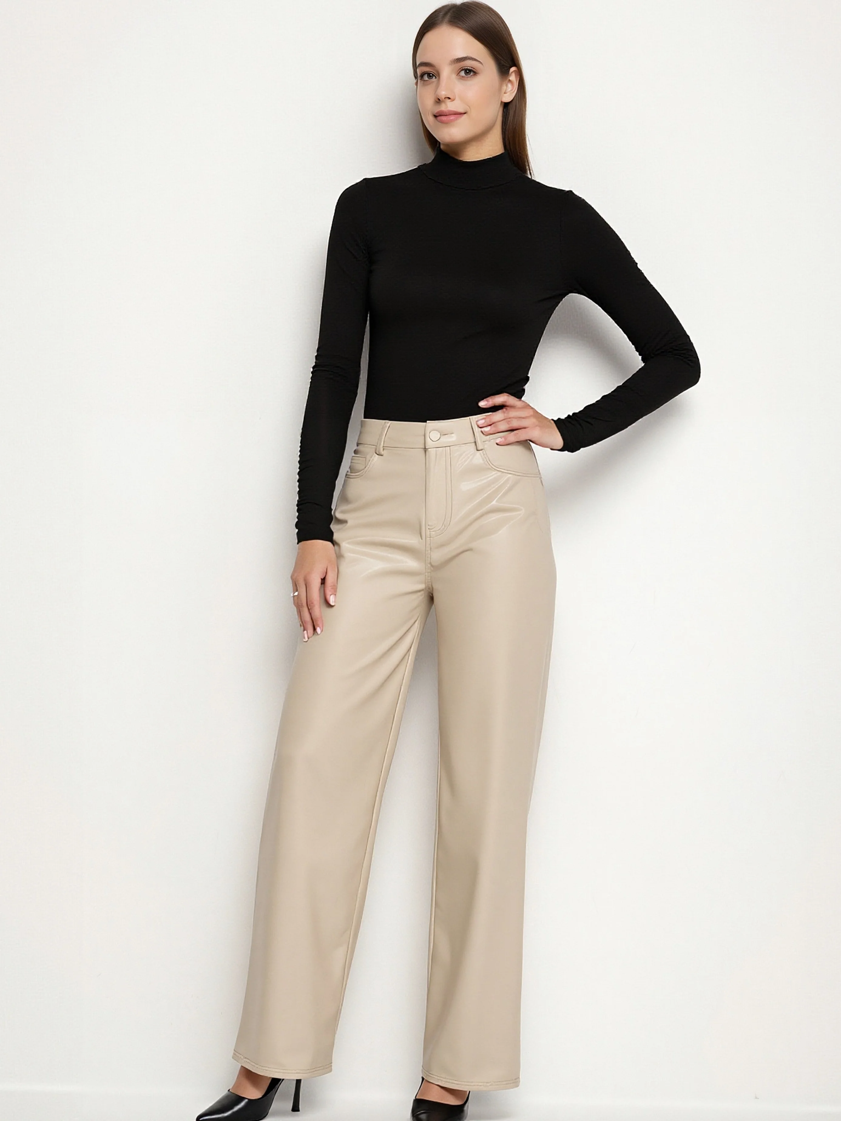 Pantalon Femme Wide Leg en Simili Cuir Élégance Chaude & Confortable - Image 5