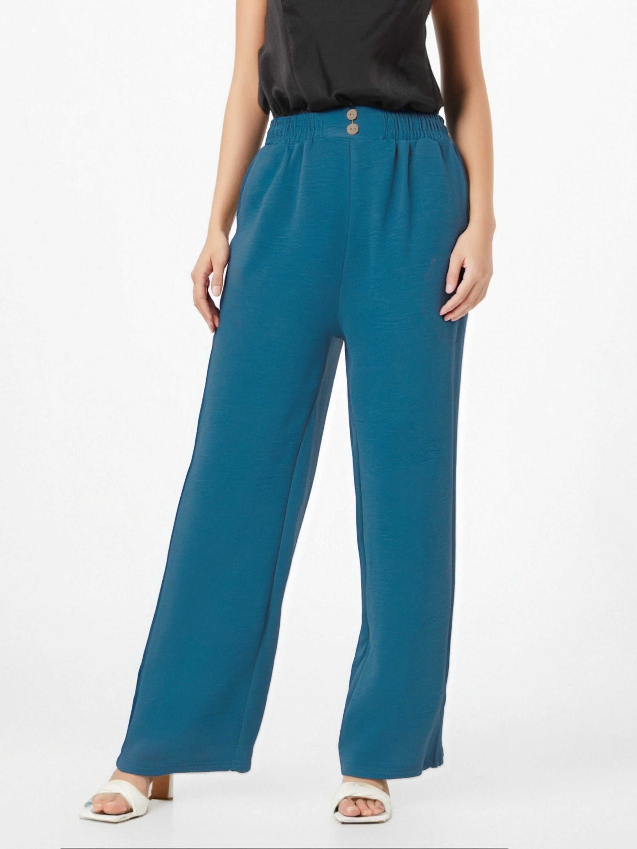 Pantalon fluide en tissu gaufré avec boutons décoratifs à l'avant - Image 5