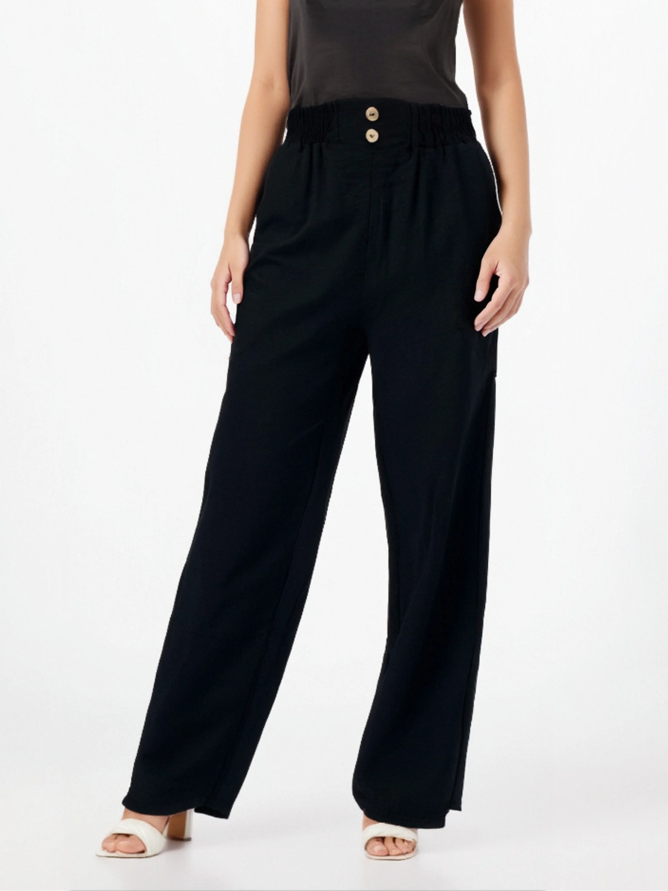 Pantalon fluide en tissu gaufré avec boutons décoratifs à l'avant - Image 7