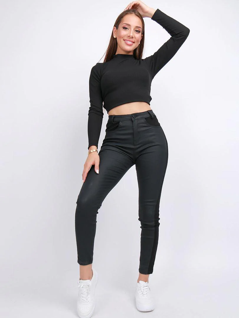 Pantalon simili cuir bi matière