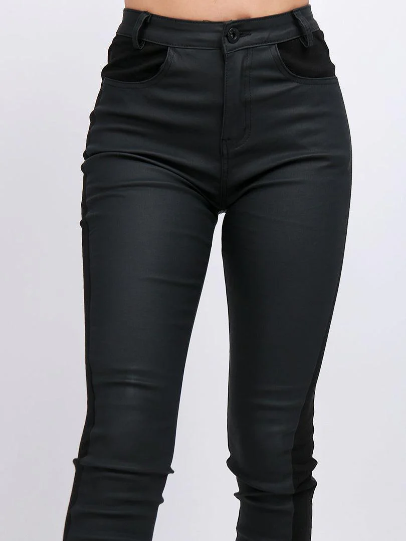 Pantalon simili cuir bi matière - Image 2