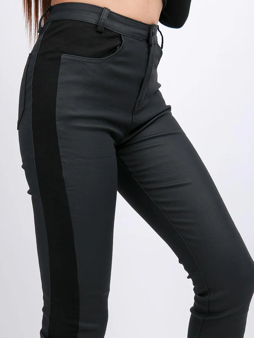 Pantalon simili cuir bi matière - Image 3