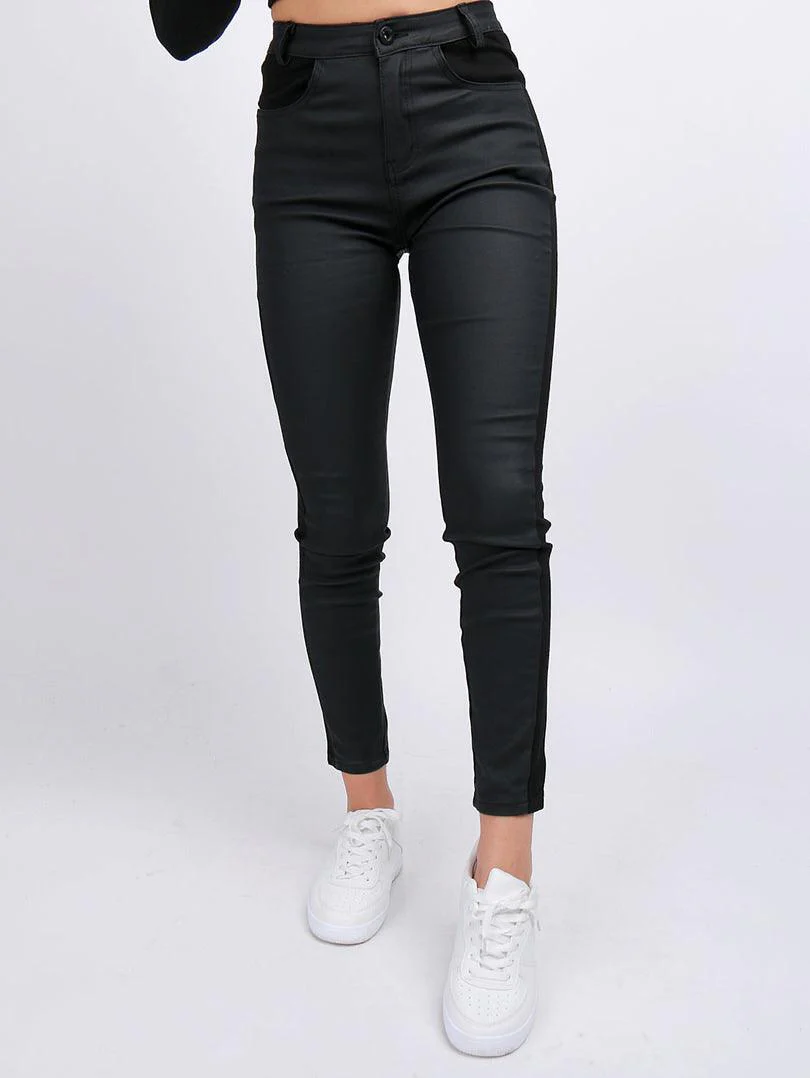 Pantalon simili cuir bi matière - Image 5