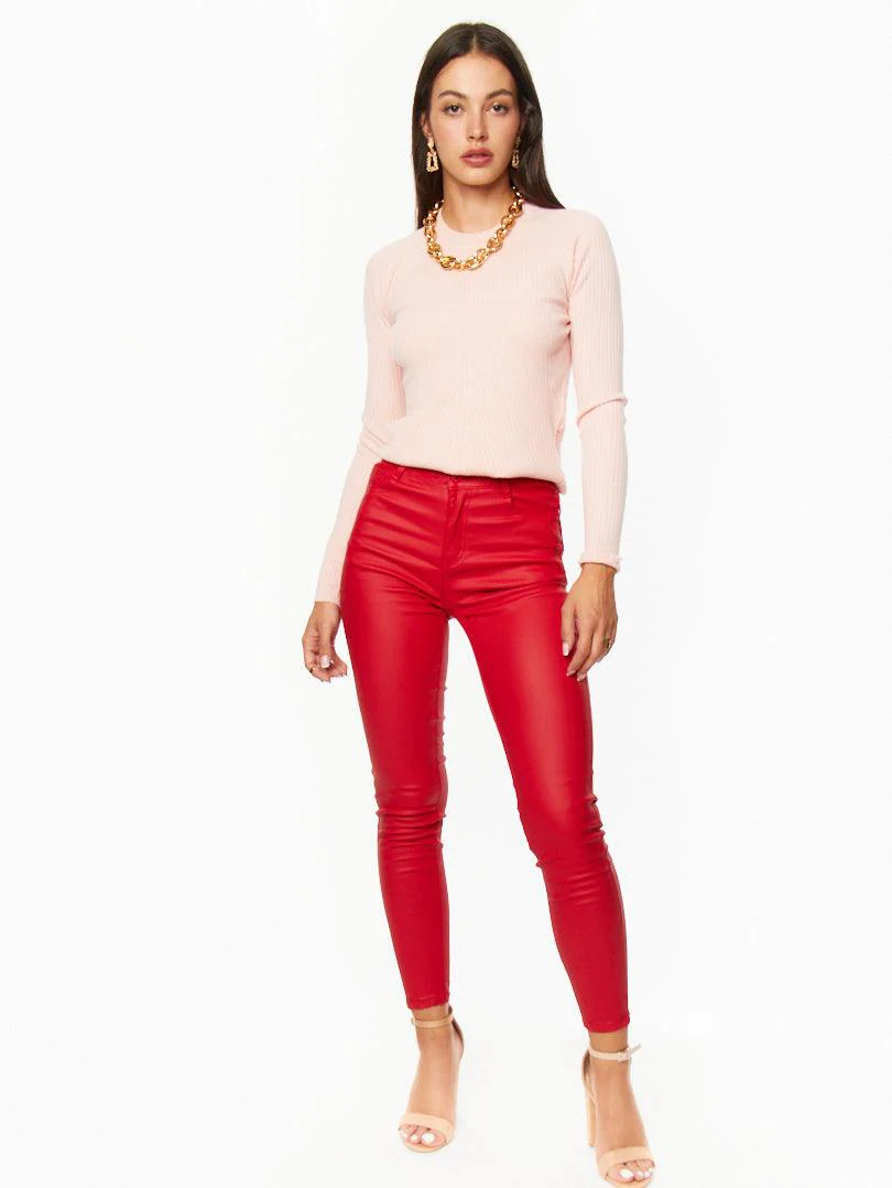 Pantalon skinny en simili cuir rouge - Image 4