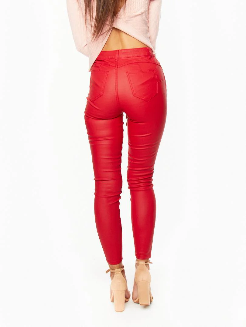 Pantalon skinny en simili cuir rouge - Image 5