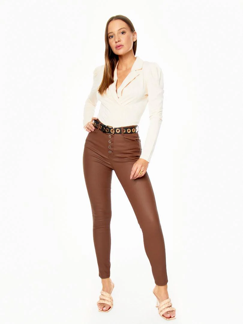 Pantalon skinny en toile enduite Camel - Image 4