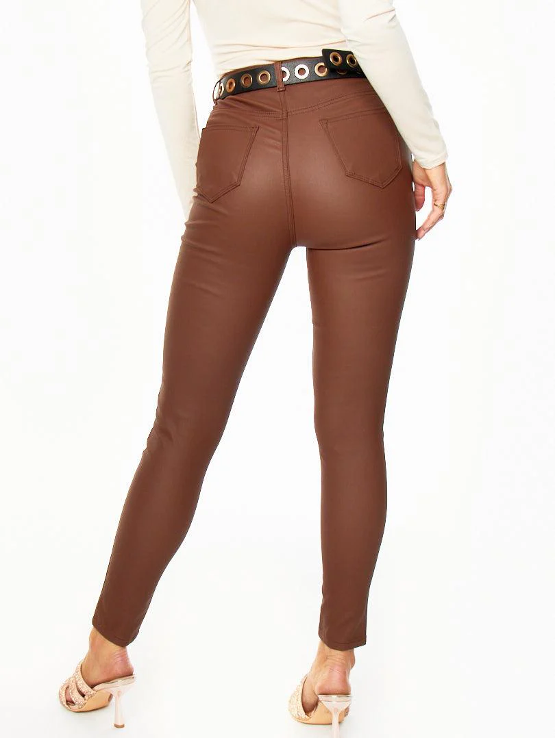 Pantalon skinny en toile enduite Camel - Image 5