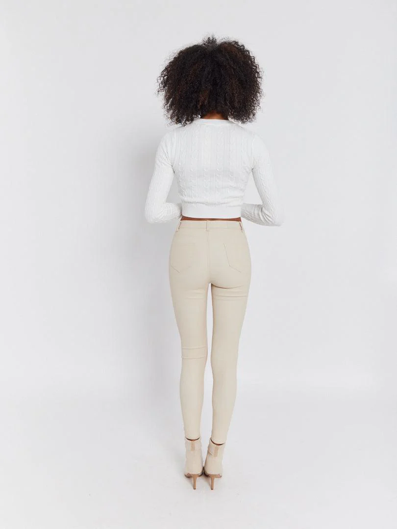 Pantalon skinny en toile enduite camel - Image 10