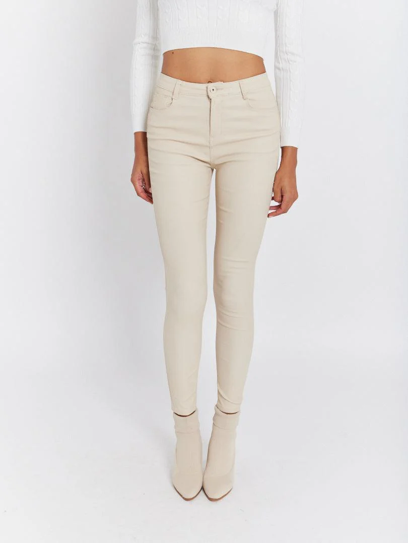 Pantalon skinny en toile enduite camel - Image 11