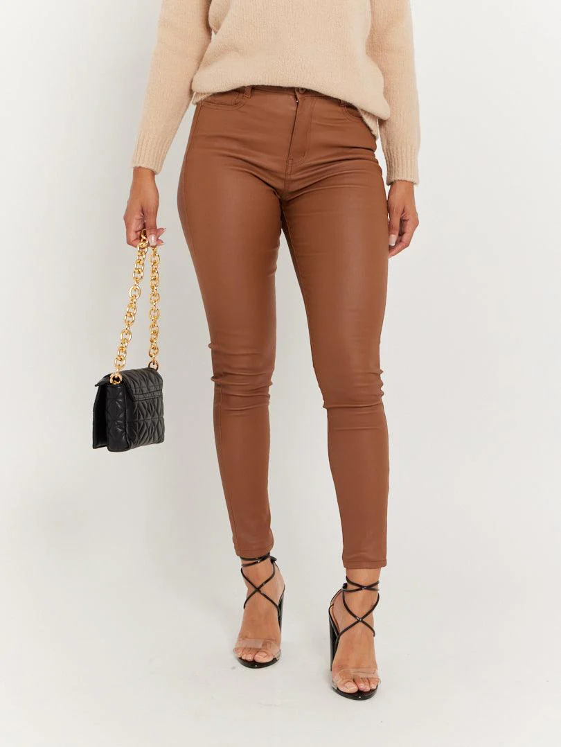 Pantalon skinny en toile enduite camel - Image 3