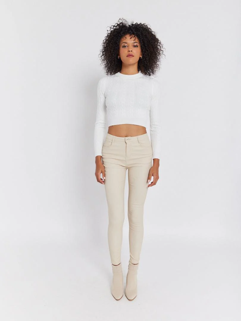 Pantalon skinny en toile enduite camel - Image 9