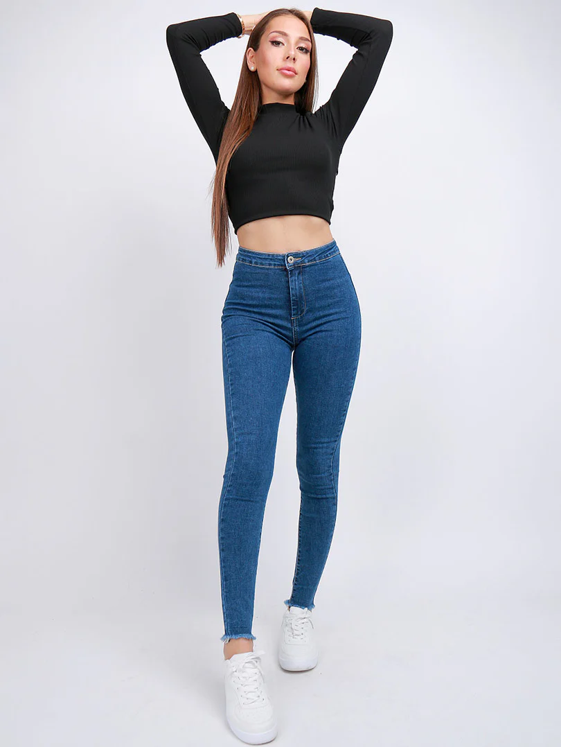 Pantalon skinny effet legging ourlet usé - Image 27