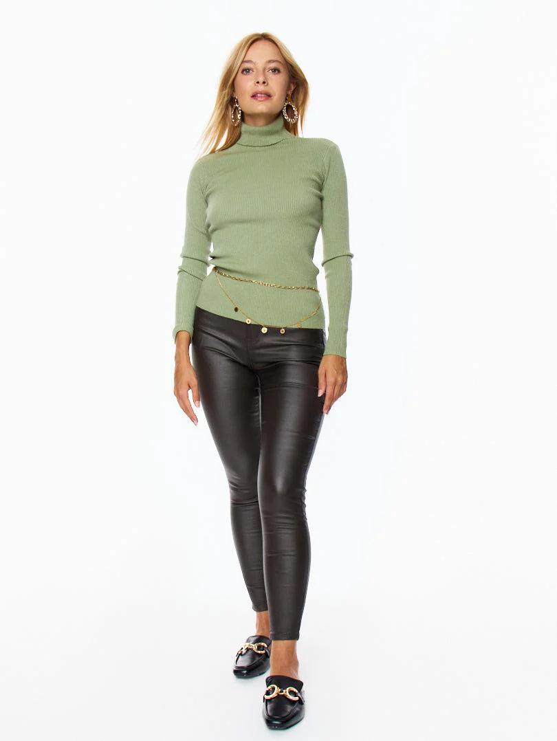 Pantalon skinny taille haute Toile enduite Beige - Image 10