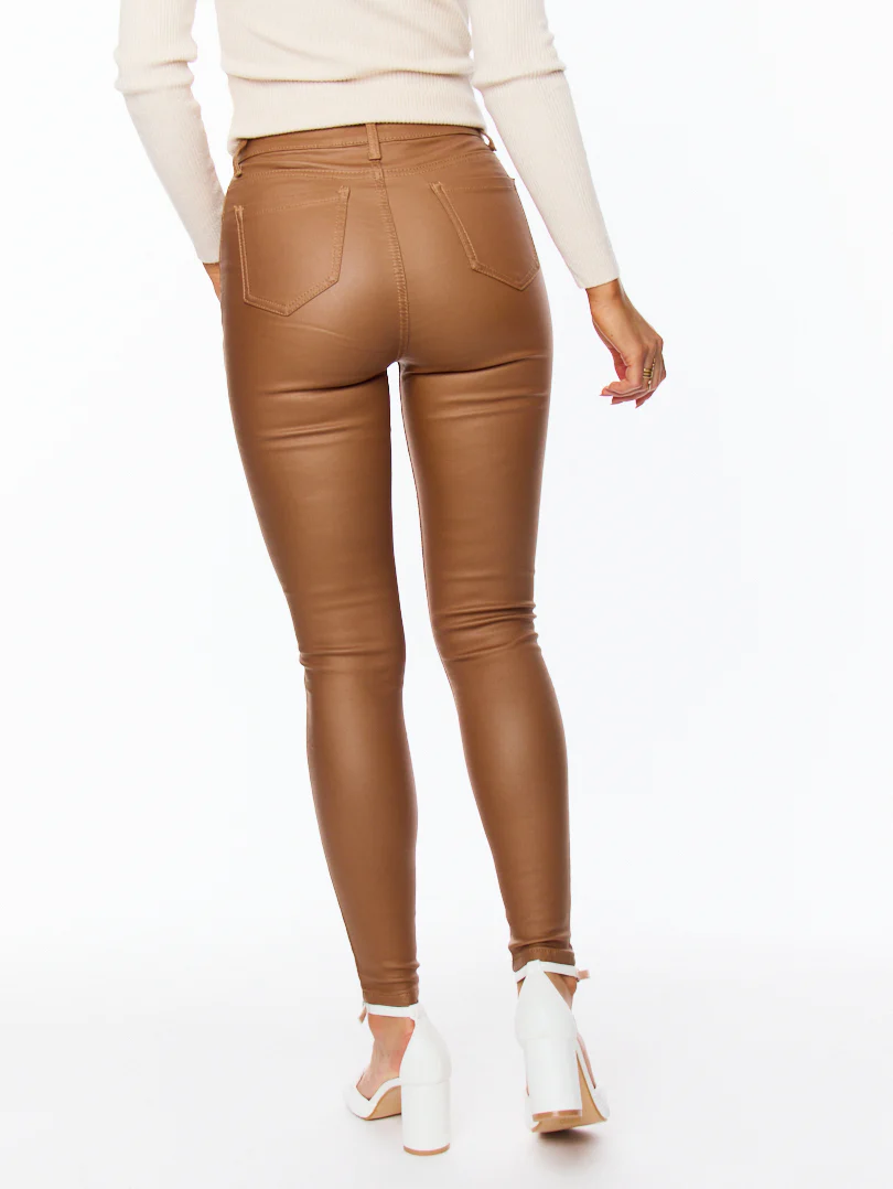 Pantalon skinny taille haute Toile enduite Beige - Image 5