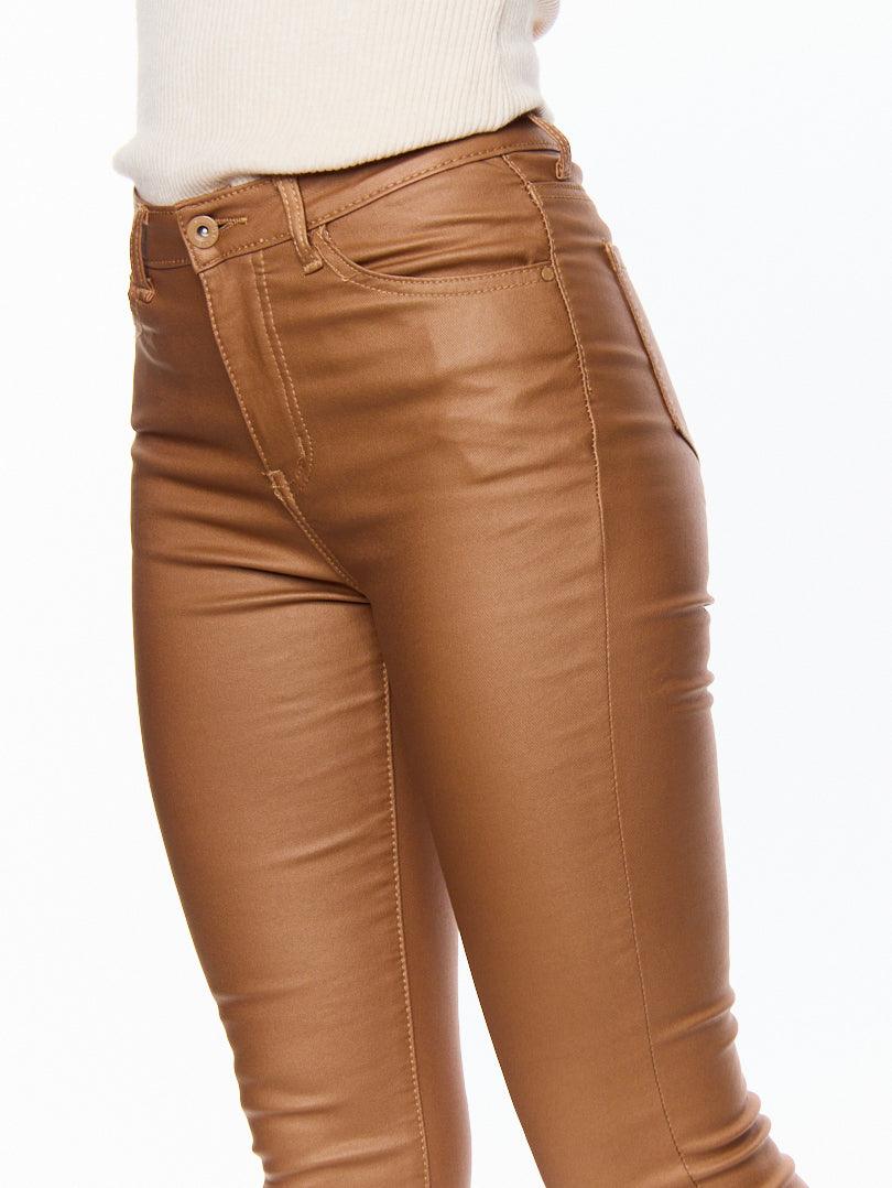 Pantalon skinny taille haute Toile enduite Beige - Image 6