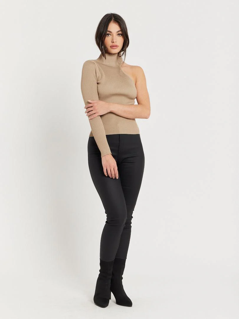 Pull col montant assymétrique Beige sable - Image 8