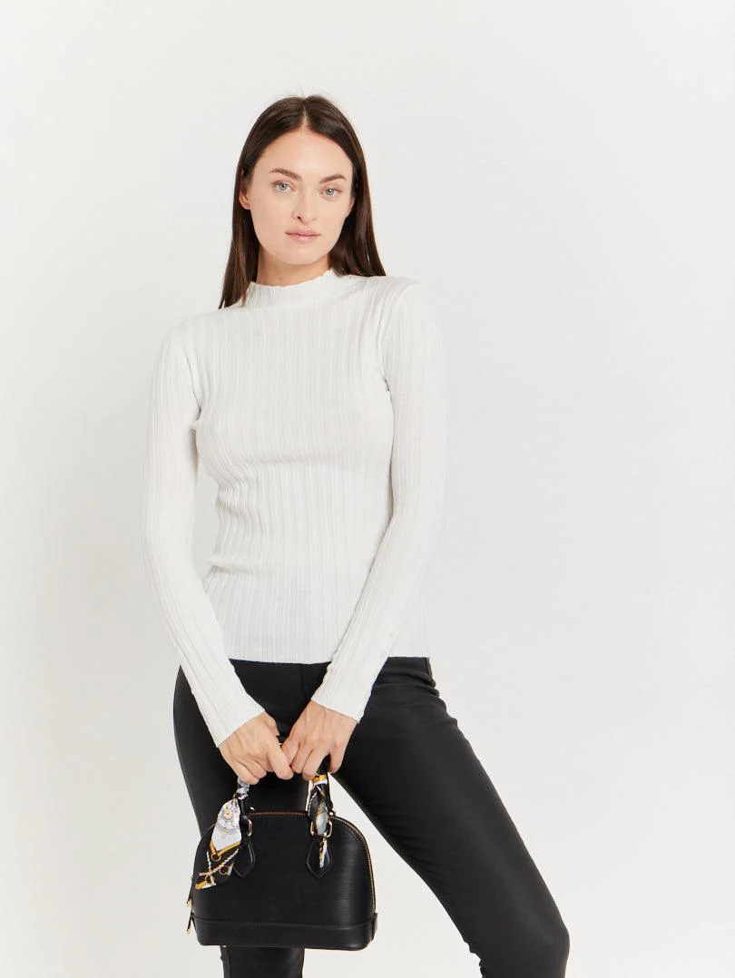 Pull col montant en maille fine côtelée - Image 13