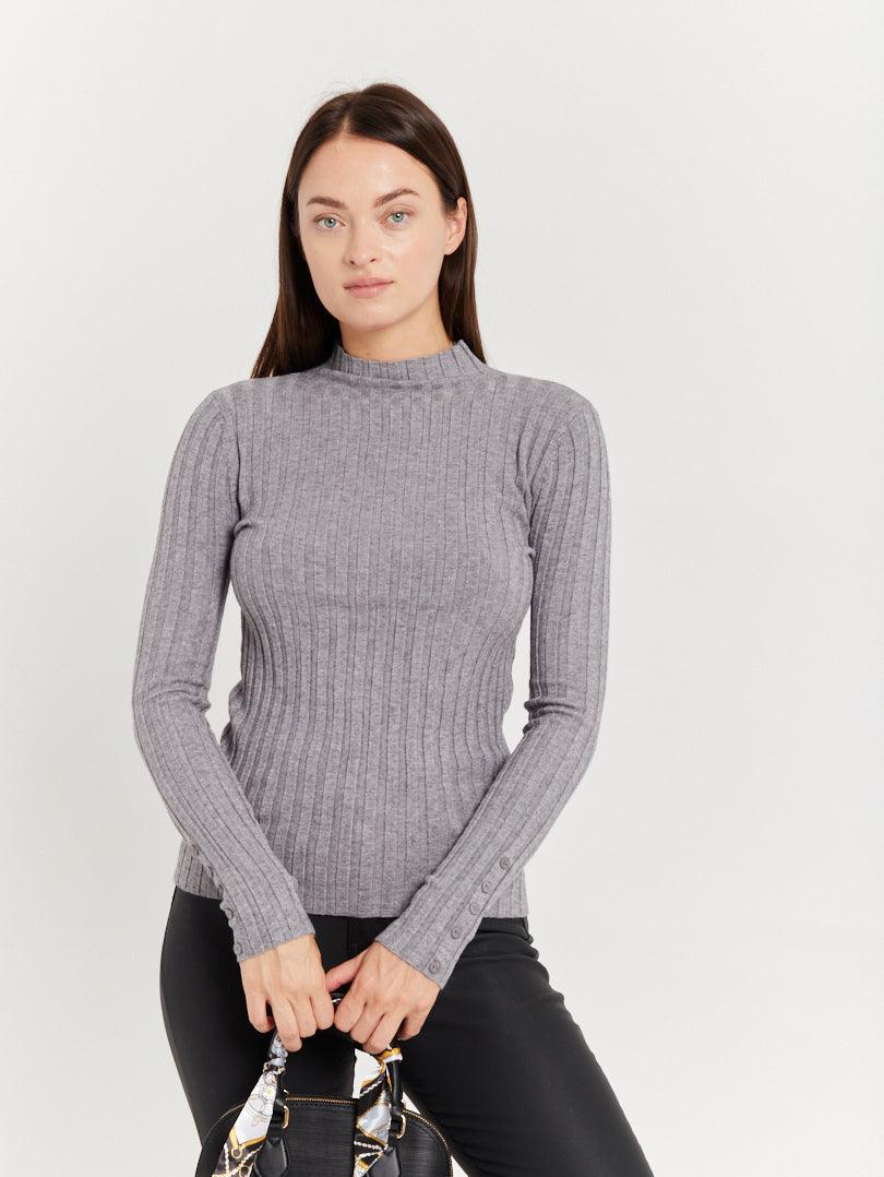 Pull col montant en maille fine côtelée - Image 17