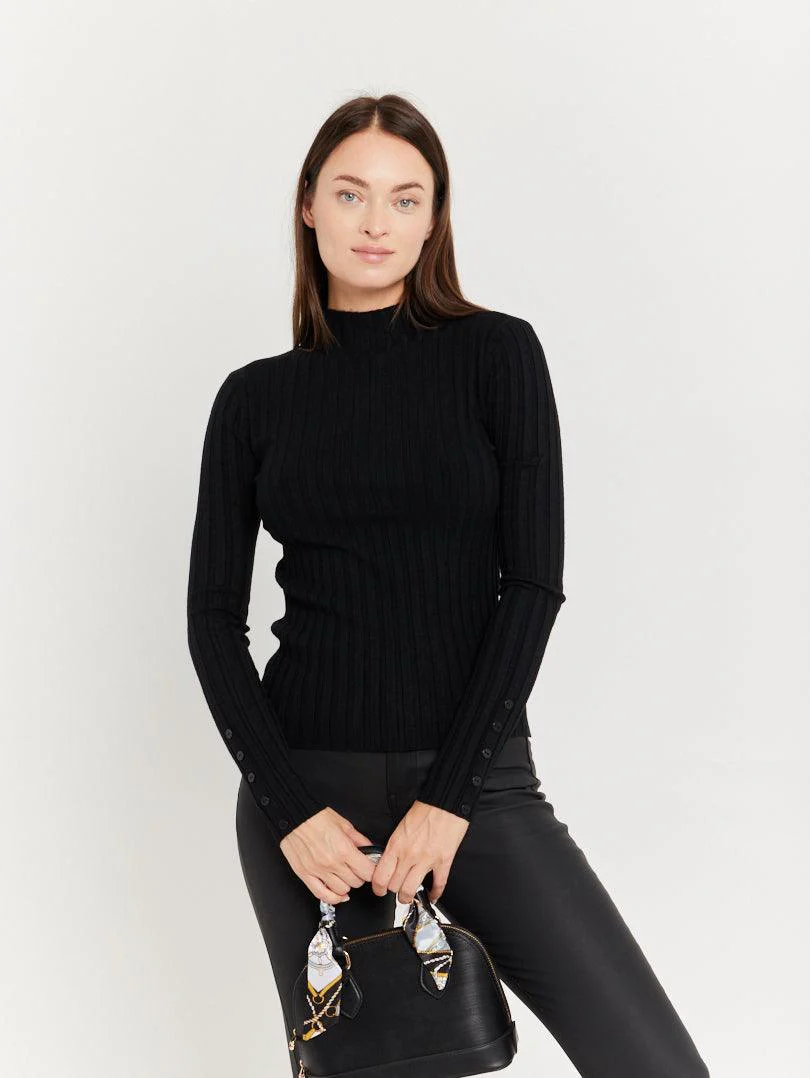 Pull col montant en maille fine côtelée - Image 21