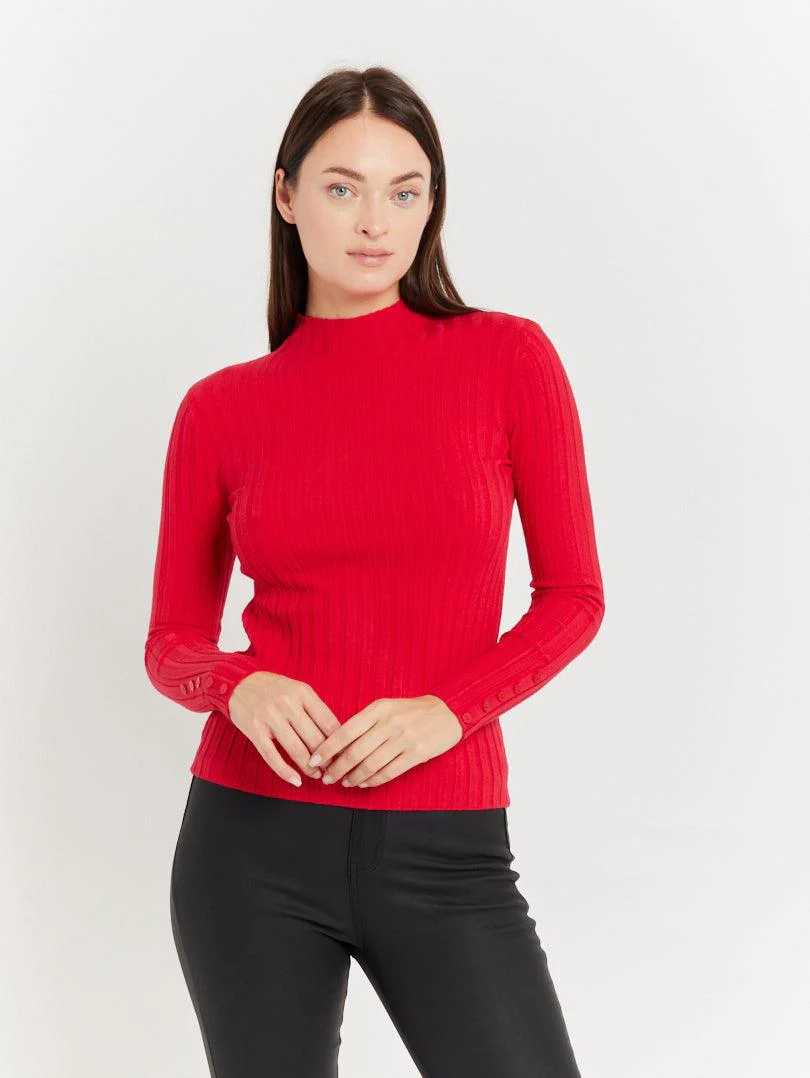 Pull col montant en maille fine côtelée - Image 26