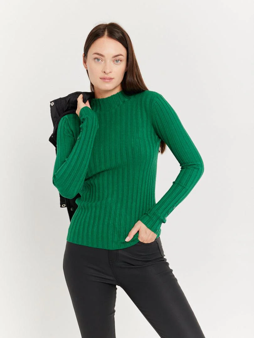Pull col montant en maille fine côtelée - Image 29