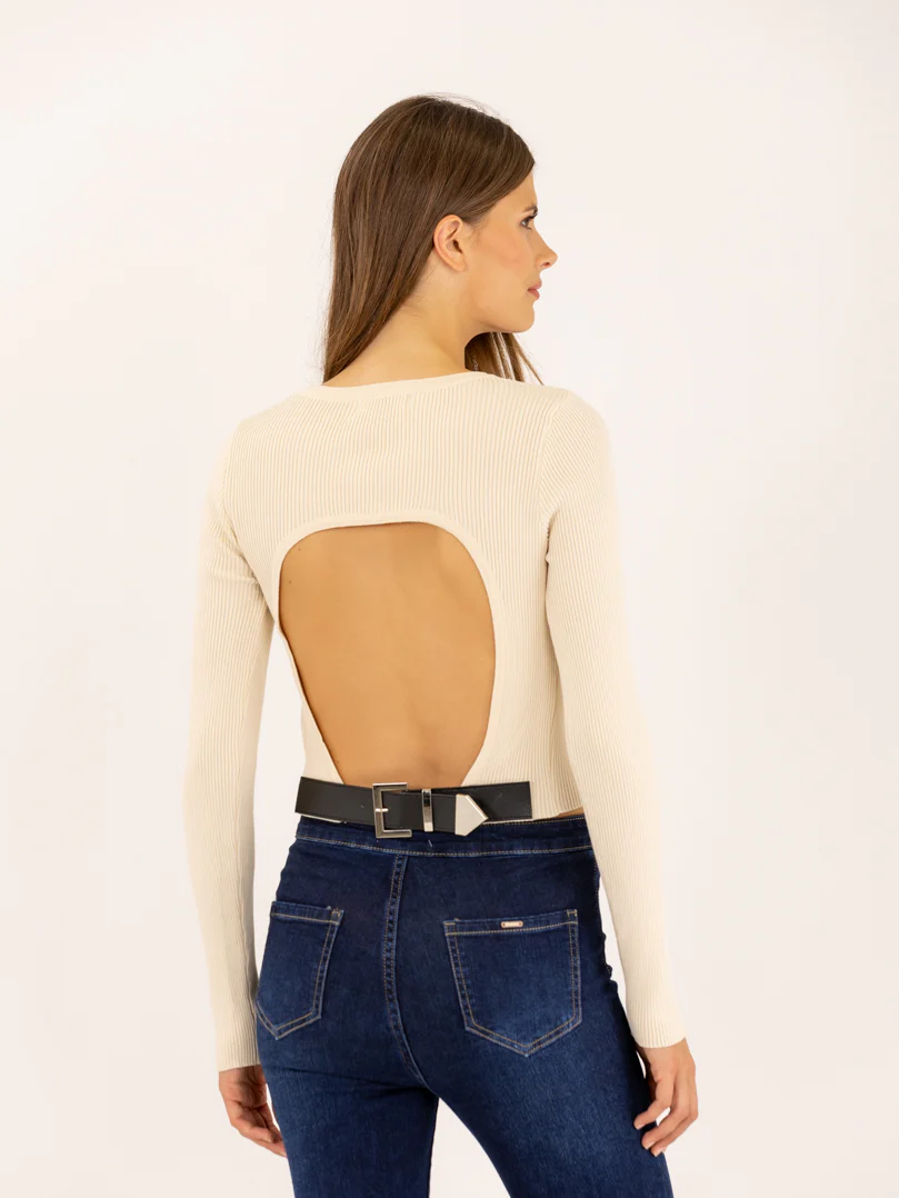 Pull dos-nu à ceinture en simili - Image 14