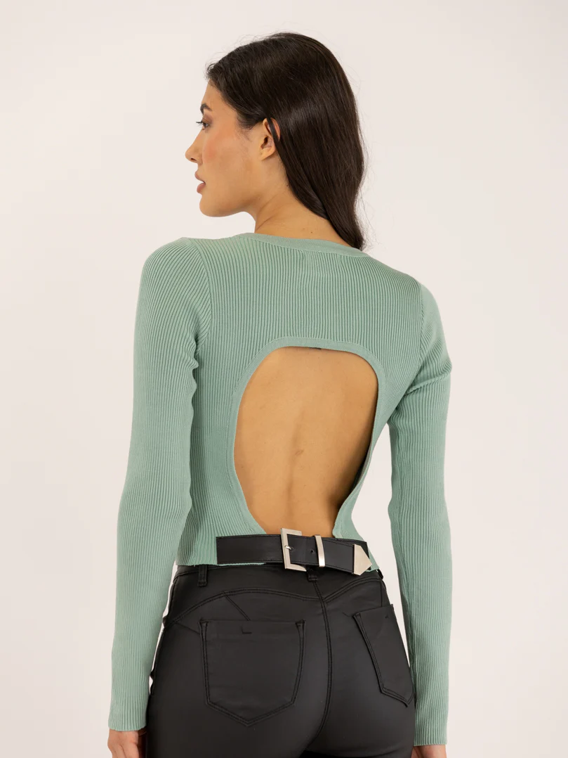 Pull dos-nu à ceinture en simili - Image 19
