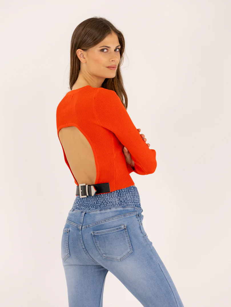 Pull dos-nu à ceinture en simili - Image 2