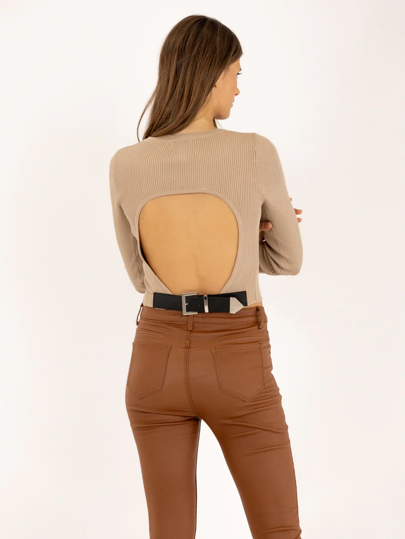 Pull dos-nu à ceinture en simili - Image 22