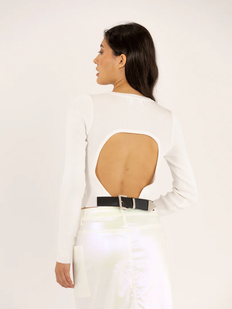 Pull dos-nu à ceinture en simili - Image 6