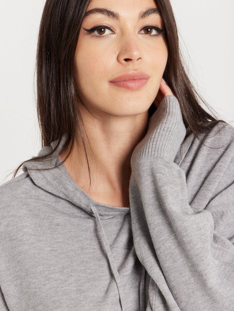 Pull sweatshirt fin à capuche Gris clair - Image 3