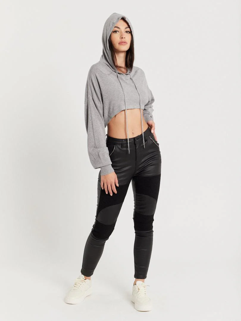 Pull sweatshirt fin à capuche Gris clair - Image 4