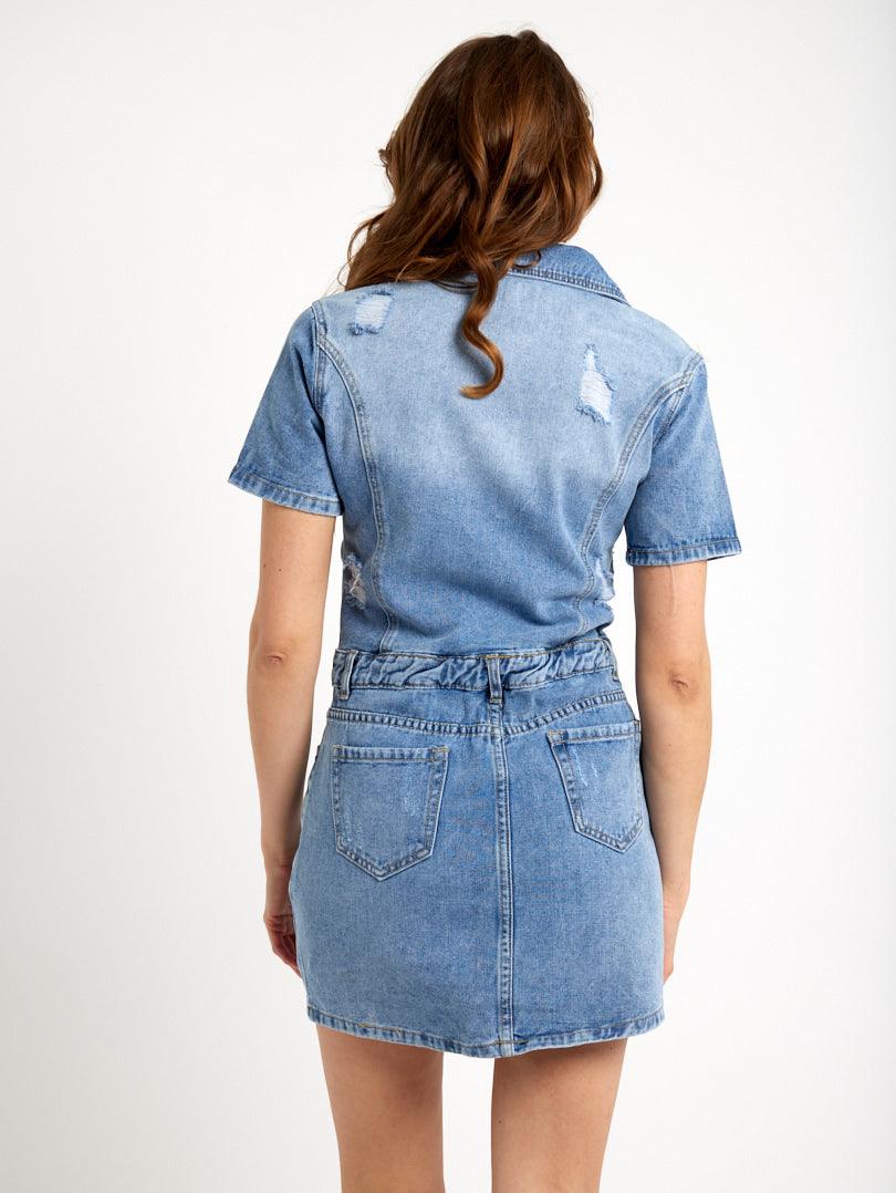 Robe en jean manche courte ceinturée - Image 4