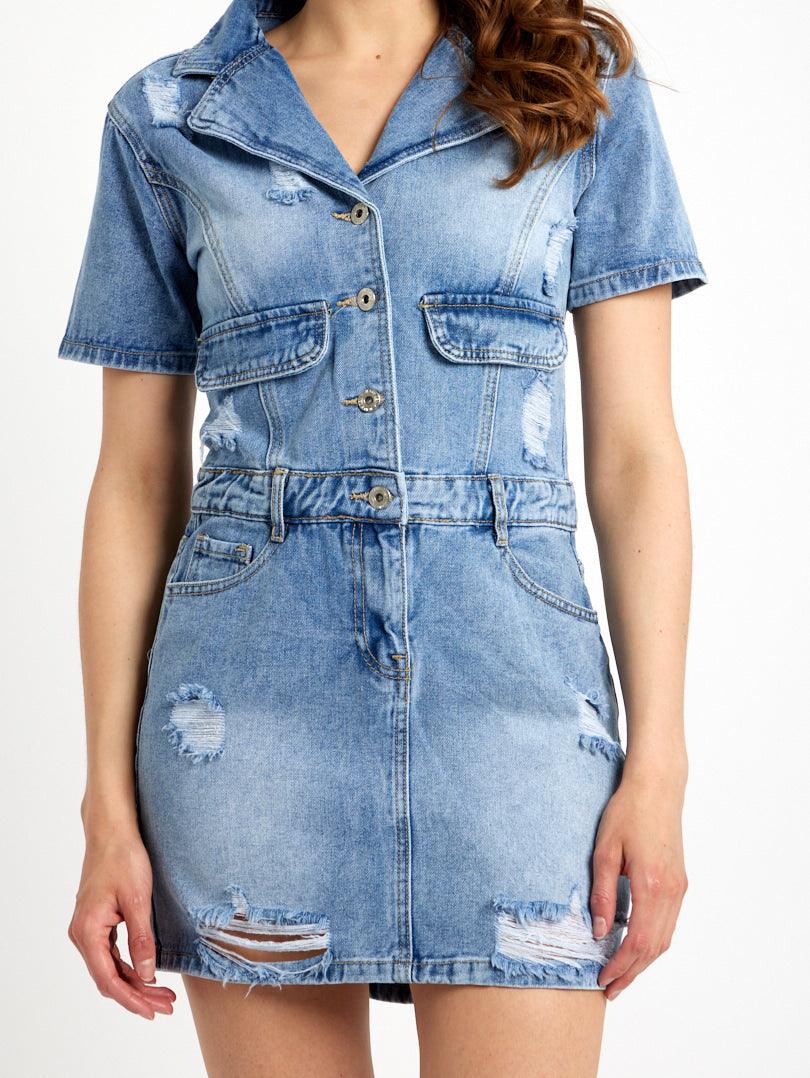 Robe en jean manche courte ceinturée - Image 5