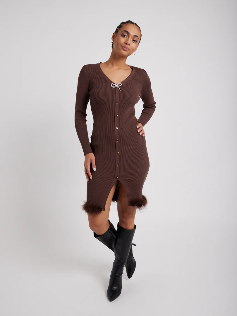 Robe en maille détail fourrure - Image 5