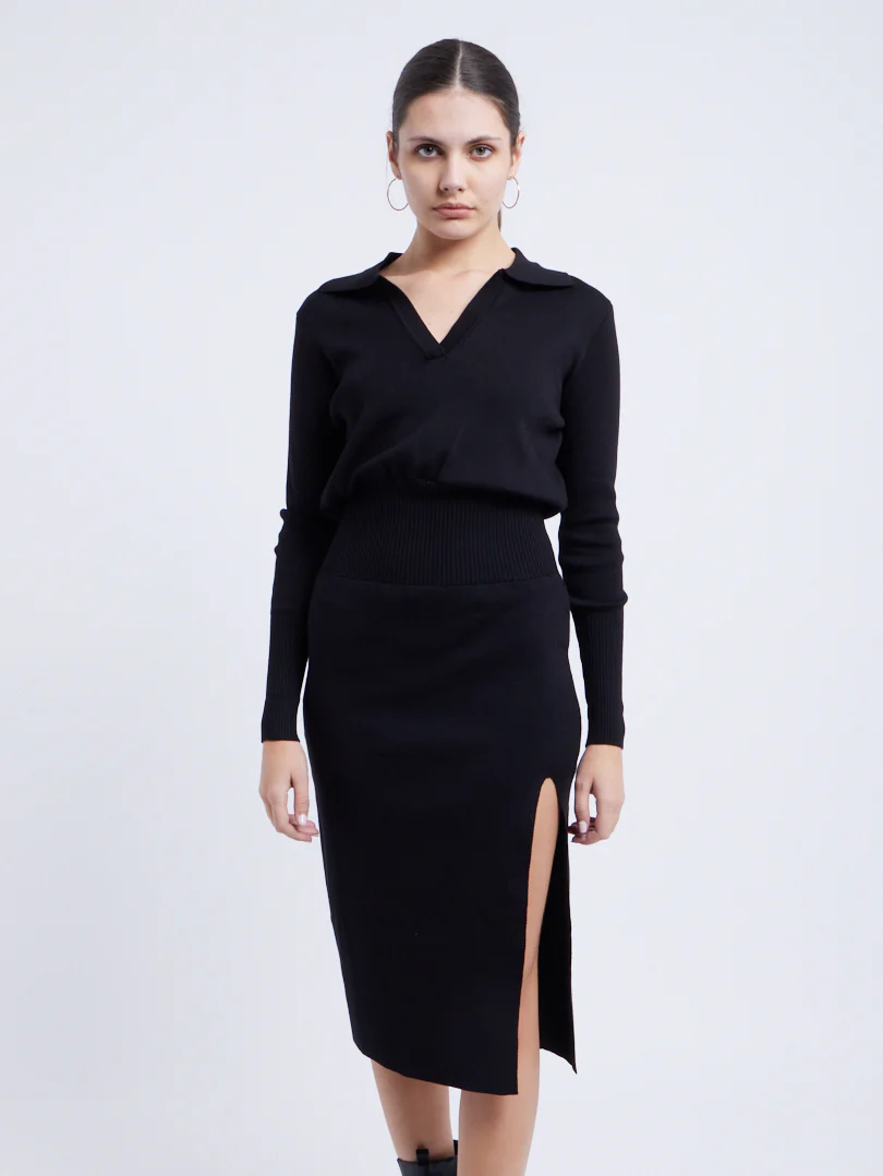 Robe maille col chemise - Image 3
