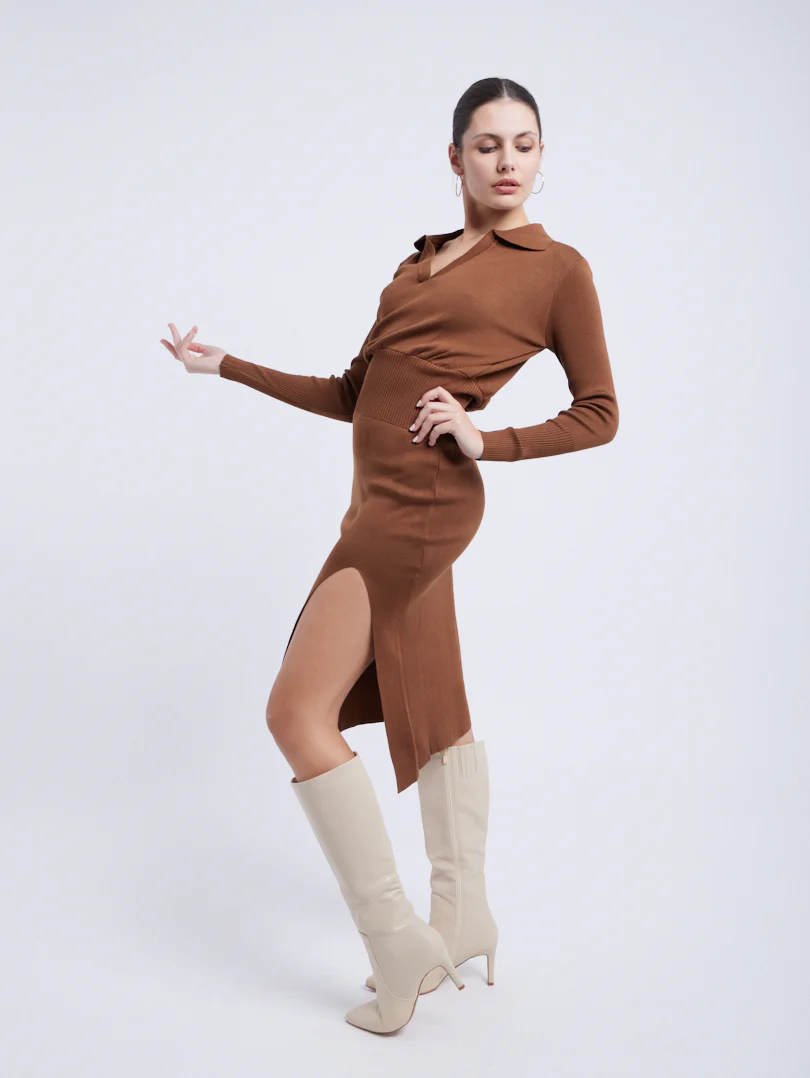 Robe maille col chemise - Image 5