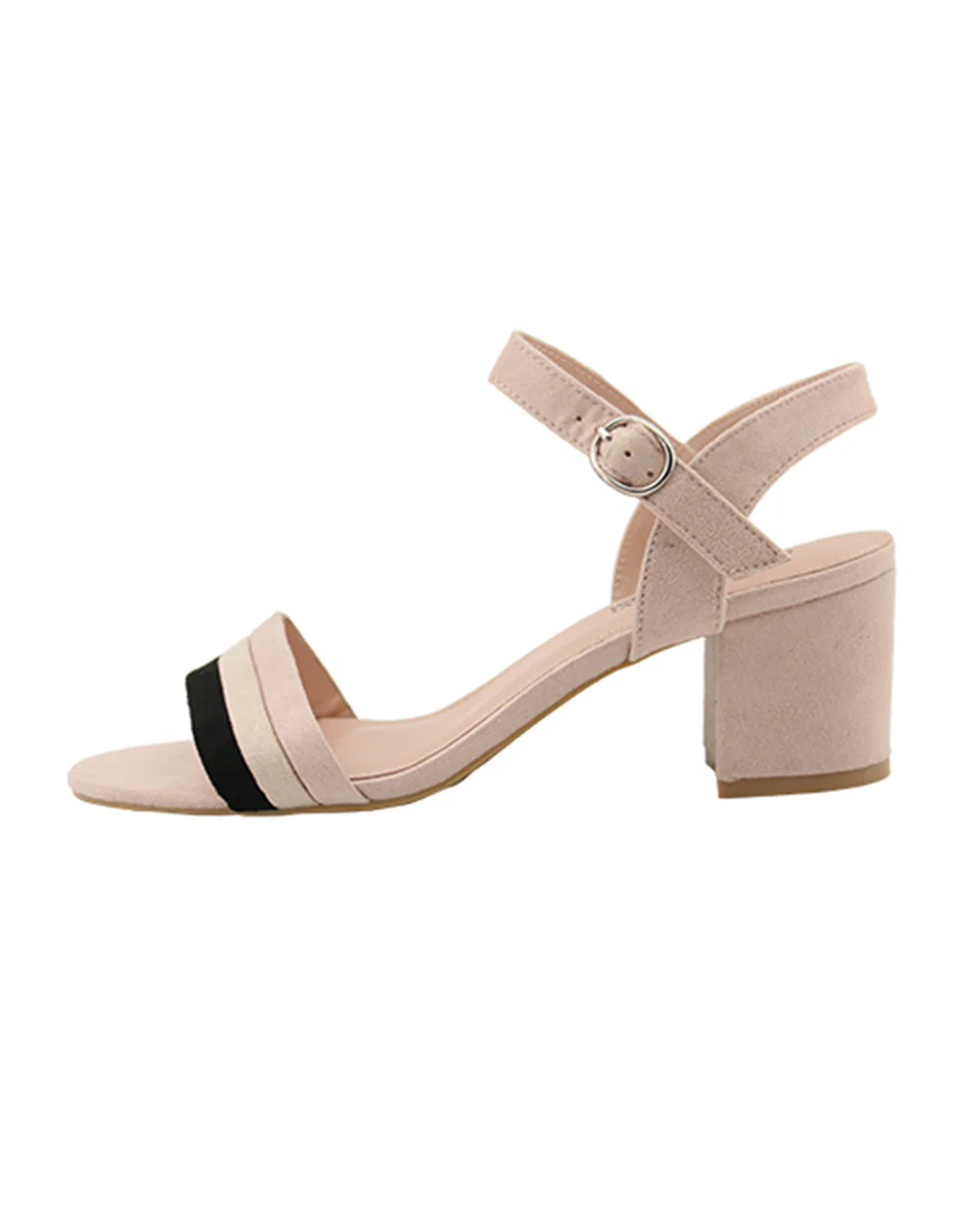 Sandale à talon carré beige en simili daim - Image 3