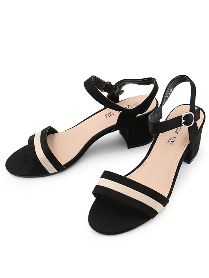 Sandale à talon noir et beige - Image 2