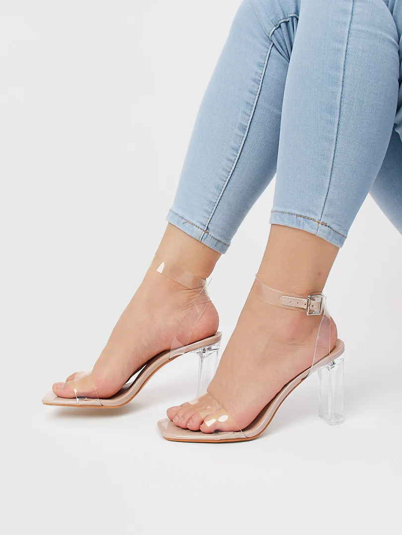 Sandale avec talon et strass transparents ajustable - Image 4