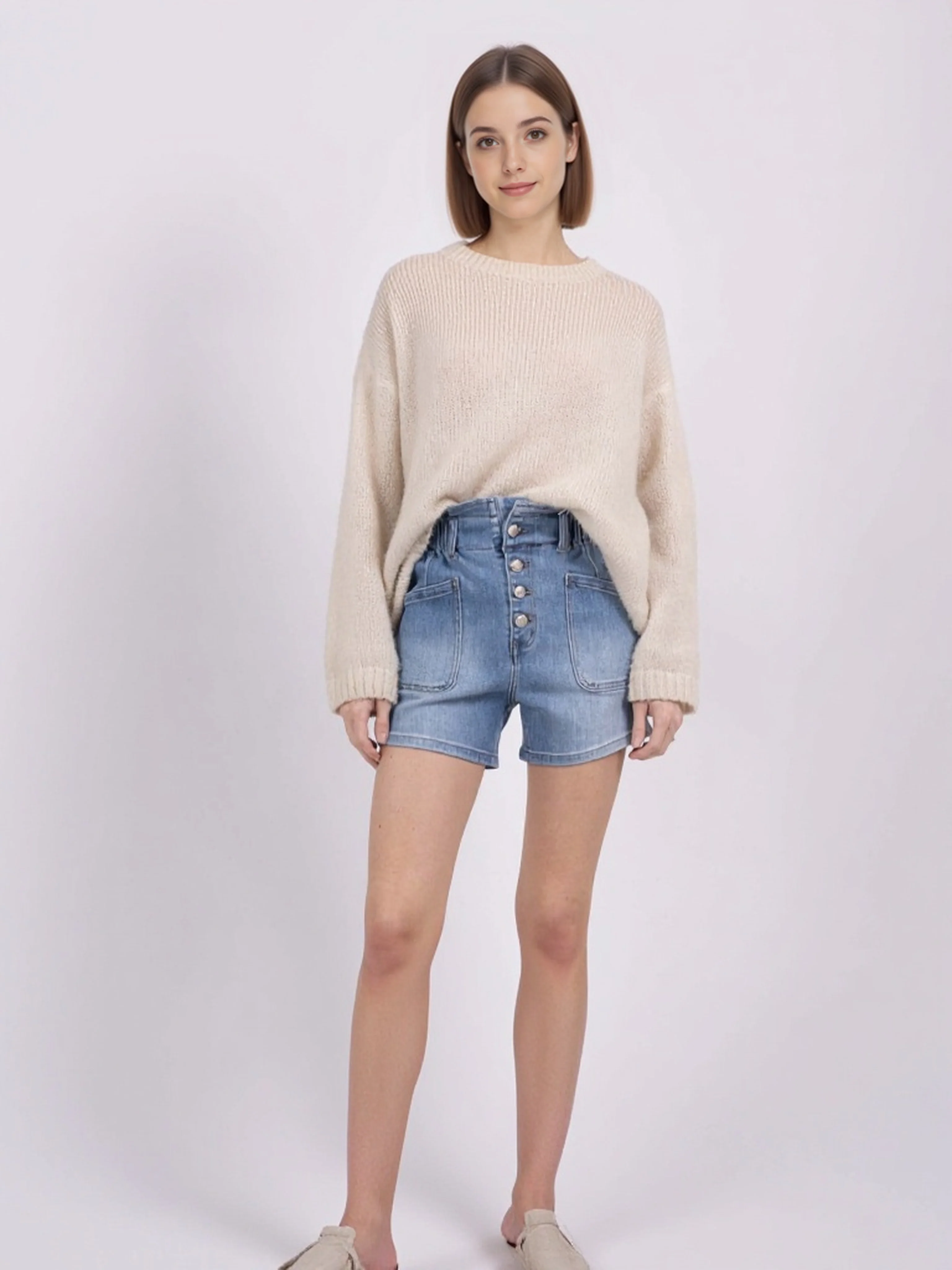Short en Jean Bleu Délavé