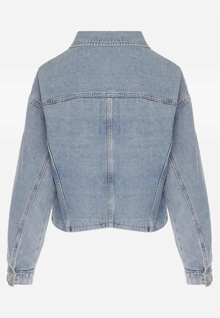 Veste en jean bleu avec franges décoratives et paillettes - Image 6