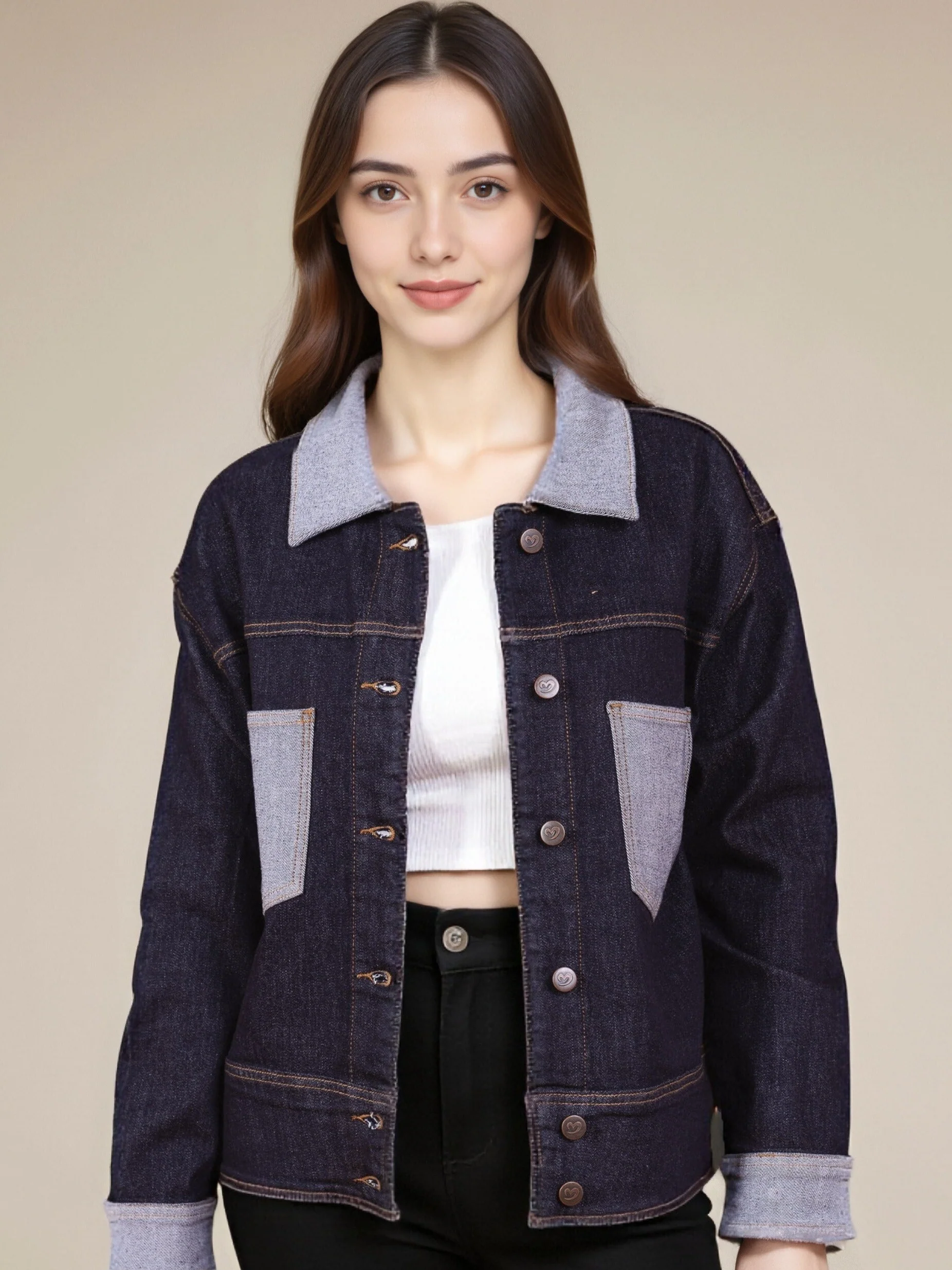 Veste en Jean Brut Robuste à Manches Longues Casual Élégant